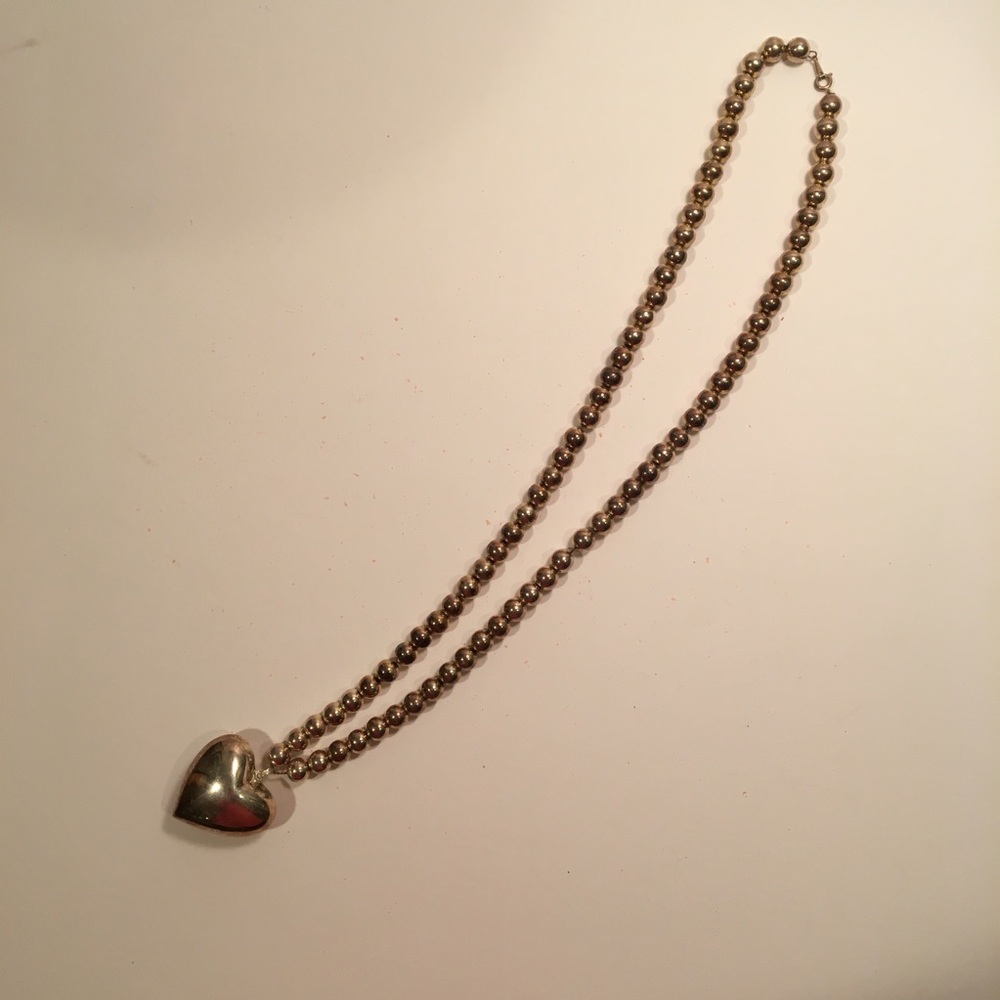 Large Silver Heart With A String Of Silver Balls … - image 1